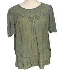 Nanette Lepore Army Green Lightweight Flutter Short Sleeve Blouse Women's Large